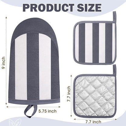 Reallnaive Oven Mitts and Pot Holders 4 Pcs Set for Kitchen, Stripe Cotton Oven Mitten Gloves Hot Pads Heat Resistant 500°f Outdoor Indoor Garden Baking Cooking BBQ Gift Hanging Loop, Beige (Gray) - Image 2