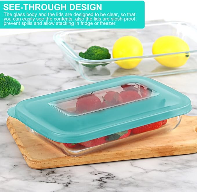 KOMUEE 8 Pieces Glass Baking Dish with Lids Rectangular Glass Baking Pan Bakeware Set with BPA Free Lids, Baking Pans for Lasagna, Leftovers, Cooking, Kitchen, Fridge-to-Oven, Green - Image 5