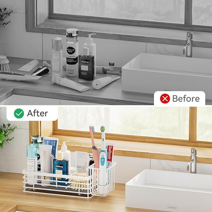 Yofidra Sponge Holder for Kitchen Sink Organizer Caddy: Sink Sponge with Instant Drying Stone, Metal Stainless Steel Basket Home Decor Storage and Organization Accessories 9.5" X 3.5" X 5.2" (White) - Image 5