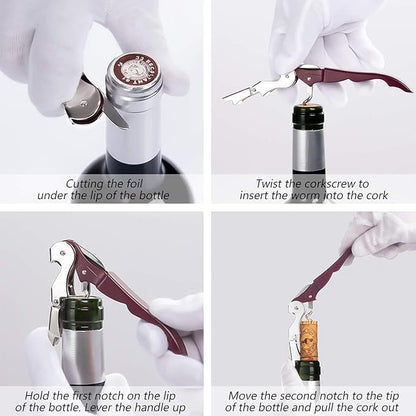 HYZ 2-Pack Wine Opener Waiter Corkscrew, Professional Wine Key for Servers, Bartender with Foil Cutter, Manual Wine Bottle Opener Double Hinged (Burgundy) - Image 6
