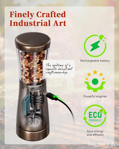 Electric Salt and Pepper Grinder Set with Storage Base, Stainless Steel Rechargeable Salt and Pepper Grinder Set with 4.5 oz Large Capacity, 1.8" Wide Mouth, Adjustable Coarseness, Ideal for Kitchen - Image 4