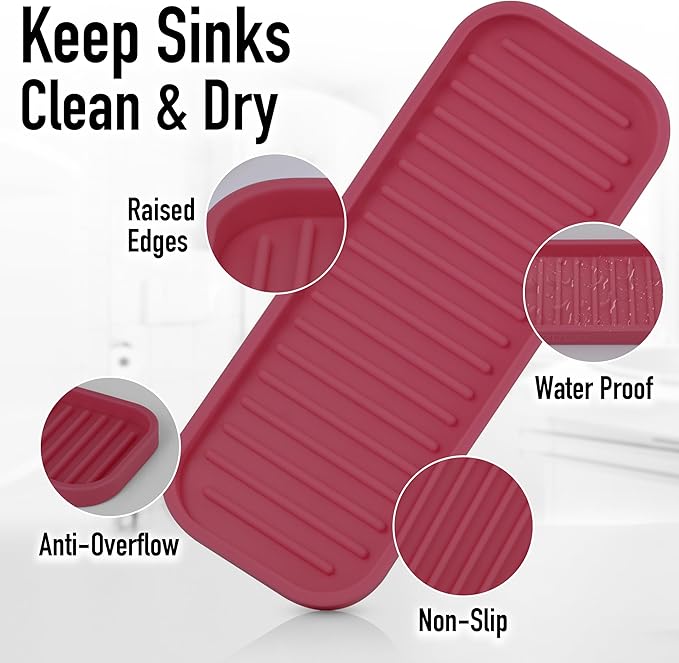 Zulay Kitchen (9x3.5) Silicone Sponge Holder for Kitchen Sink - Flexible Multipurpose Soap Tray - Sink Organizer for Kitchen, Bathroom, Makeup, Trinkets & More (Wine Red) - Image 4