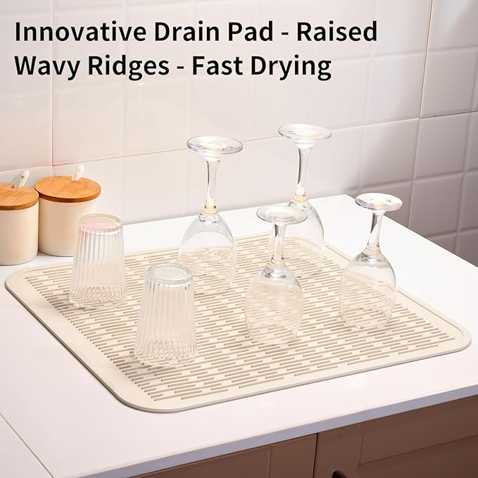 ZLR Large Silicone Dish Drying Mat (16" x 18") - XL Heavy Duty Drainboard Mat for Pots, Pans & Family Loads - Heat Resistant Trivet & Counter Protector, Easy Clean (Cassava White) - Image 8