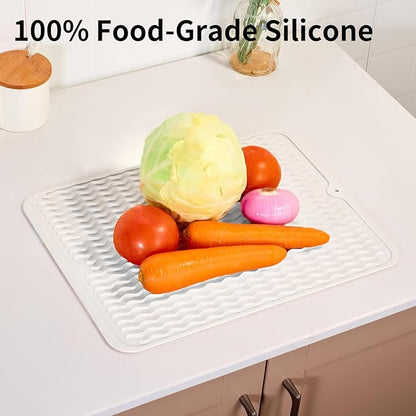 ZLR Silicone Dish Drying Mat & Heat Resistant Trivet (12" x 16") - Waterproof Counter Protector for Air Fryer, Coffee Maker - Non-Slip, BPA Free Kitchen Pad, Easy Clean Dishwasher Safe (Milk White) - Image 9