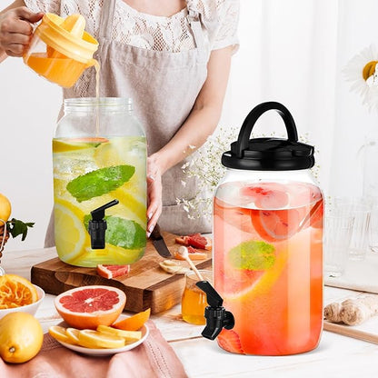 Havawish 2 Pcs 1 Gallon Plastic Beverage Dispenser with Spigot Clear Summer Kitchen Fridge Drink Dispenser for Parties Lemonade Juice Tea Beer Cold Water(Black,Cylinder)