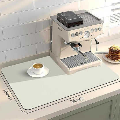 Bloss Coffee Mat / Drying Mat Off White, Absorbent / Hides Stains / Rubber Backed - Dish Drying Mat Fits Under Coffee Maker or Espresso Machine / 16.1"x24.1" - Image 2
