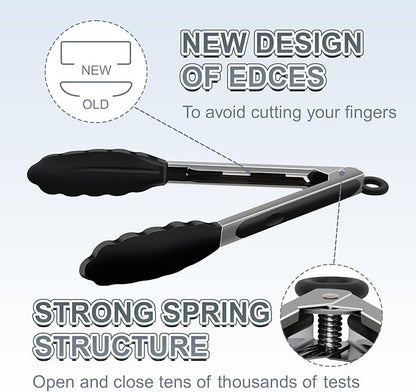 Premium Stainless Steel Heat Resistant Kitchen Tongs for cooking,set of 9" and 9" (Black),Non Scratch Silicone cooking Tong Tip for Cooking Pans,Strong Grip BBQ tongs for Grabbing Hot Food - Image 5