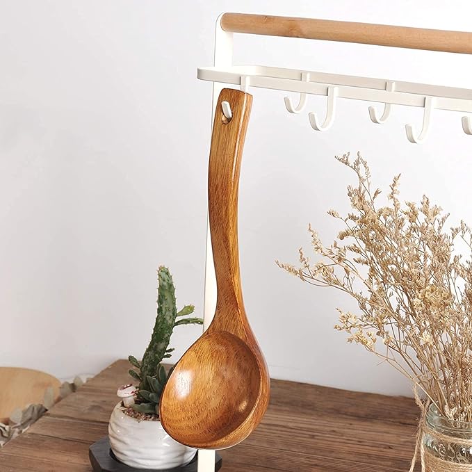Wooden Spatula,Slotted Turner,Soup Ladle,Long Handle Utensils Set,Handmade for Kitchen Cookware (Wooden Utensil 4 Sets) - Image 3