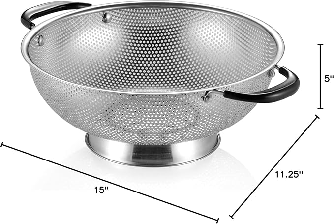 Tiawudi 18/8 Stainless Steel Colander, Easy Grip Micro-Perforated 5-Quart Colander, Strainer with Riveted and Heat Resistant Handles, BPA Free. Great for Pasta, Noodles, Vegetables and Fruits - Image 8