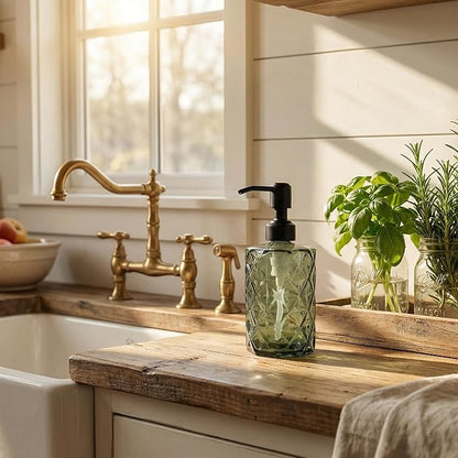 JASAI Forest Green Glass Soap Dispenser with Black Rustproof Pump, Refillable Small Soap Dispenser for Kitchen and Bathroom. - Image 4