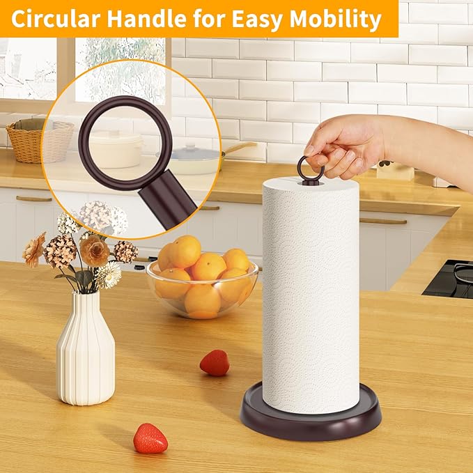 Oil Rubbed Bronze Paper Towel Holder Countertop, Oil Rubbed Bronze Kitchen Accessories Decor, Stainless Steel, Weighted Base, Paper Towel Stand for Bathroom Farmhouse Essentials - Image 2