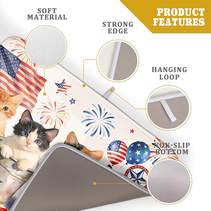 Vintage Patriotic Dish Drying Mat Cute Cats American Flag Drying Matt Kitchen Counter for Home Decor - Image 4