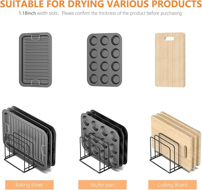 KORRTFID Kitchen Cabinet Organizer, Steel Cookware Holder, Divided Holder with 5 Slots for Skillets Baking Tray and Chopping Board Rack - Baking Pan Holder Storage (1 PC) - Image 4