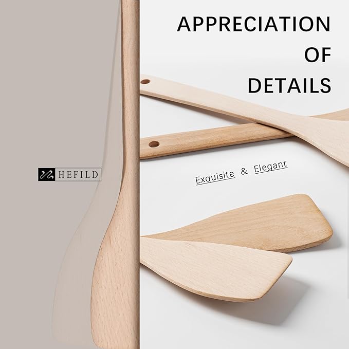 2PCS Wooden Spatulas for Cooking, 13inch Uncoated Beech Wood Turners for Frying, Non-Scratch Wood Flat Spurtle for Pan & Wok, Wooden Cooking Utensils for Non Stick Cookware, Long Handle Scraper - Image 4