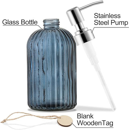 MOCLIF 16 OZ Soap Dispenser，Tempered Glass Clear Vertical Stripe with 304 Rust Proof Stainless Steel Pump Refillable Liquid Hand Soap Dispenser，for Bathroom, Kitchen, Dish Soap，Lotion (Blue Grey) - Image 3