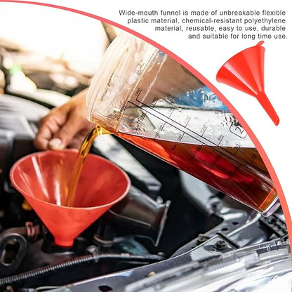 5PCS Wide Mouth Oil Funnel, Plastic Wide Mouth Flexible Fuel Funnel with Hose & Mesh Filter, Multi-Functional Large Oil Funnel Set for Filling Bottles Gas Transfer
