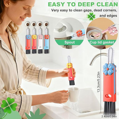3 in 1 Cup Lid Cleaning Brush, Multifunctional Gap Cleaning Brush, Home Kitchen Crevice Brush, Portable Bottle Cleaner Brush for Cleaning Tight Spaces, Bottle Gaps, Travel Mug Caps(4 PCS)