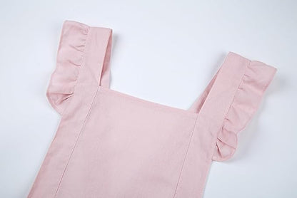 Hyzrz Retro Adjustable Ruffle Aprons with Pockets for Women Girls Vintage Cross Back Pinafore Dress Maid Costume Apron