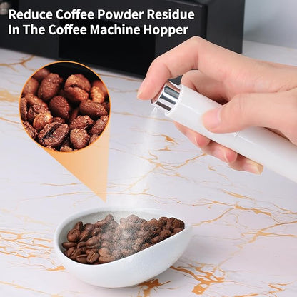 Coffee Bean Dosing Cup and Spray Bottle Kit - Ceramic Single Dosing Tray, Static Reducing Spray (White)