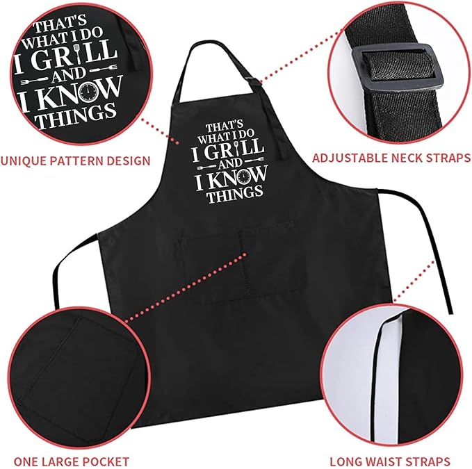 ZOORON Funny Cooking Chef Apron with Pockets BBQ Kitchen Work Aprons Birthday Father’s Day Grilling Gifts for Dad, Husband