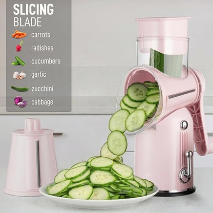 Zulay Kitchen Rotary Cheese Grater 5 Blade Cheese Shredder - Manual Hand Crank Cheese Grater With Reinforced Suction & 5 Interchangeable Drums - Easy to Use, Vegetable Chopper Round Mandoline Slicer - Image 5
