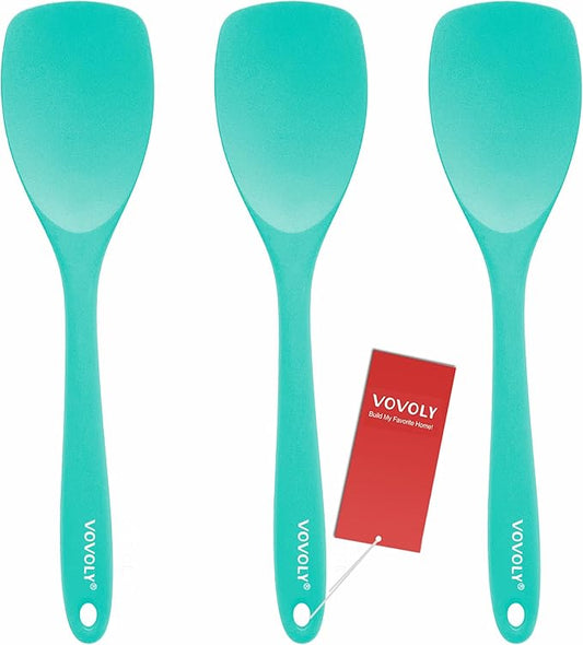 Upgrade Silicone Spatula Spoon Set,VOVOLY Heat Resistant Rubber Spoonula, Seamless Non-Stick Flexible Scrapers for Baking Mixing Tool,3 Pack, Teal by VOVOLY