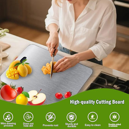 Stainless Steel Cutting Boards for Kitchen, 2026 New Upgrade Titanium Cutting Boards Set of 3, Double Sided Non Stick Metal Chopping Board for Cutting Meat Vegetable Fruit, Easy to Clean