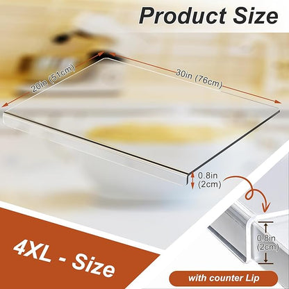 JJL Acrylic Cutting Board with Counter Lip, Anti-Slip, 30 x 20 Inches, Clear – Perfect for Cutting Bread, Meat, and Vegetables, Ideal Choice for Kitchen Countertop Décor