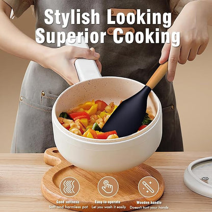 Silicone Cooking Utensils Set - AVGPD Silicone Kitchen Utensils for Cooking Wooden Handles, 446°F Heat Resistant Kitchen Utensil Spatula Sets, Gadgets for Non-Stick Cookware BPA FREE (Navy Blue) - Image 4
