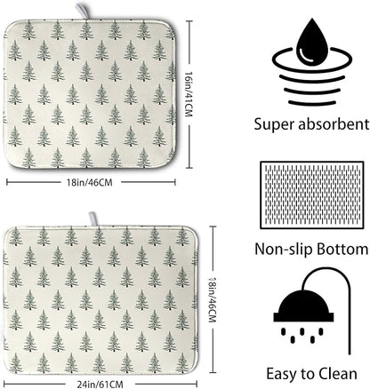 Christmas Tree Dish Drying Mat Winter Xmas Holiday Drying Mats Microfiber Absorbent Dishes Drying Pad Reusable Washable Kitchen Countertop Protector Dish Drainer Rack Mat 16x18 Inch - Image 2