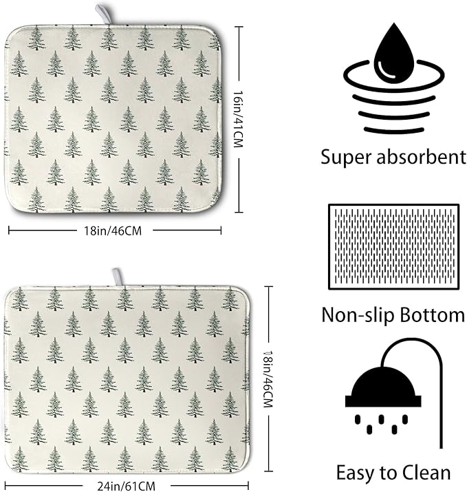 Christmas Tree Dish Drying Mat Winter Xmas Holiday Drying Mats Microfiber Absorbent Dishes Drying Pad Reusable Washable Kitchen Countertop Protector Dish Drainer Rack Mat 18x24 Inch - Image 2