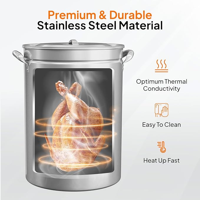 ROVSUN 44QT Stainless Steel Seafood Boil Pot with Strainer Basket, Lid & Hook, Versatile Stock Pot for Crab, Lobster, Shrimp Boiling, Heavy-Duty Turkey Fryer for Outdoor Cooking & Gatherings - Image 2