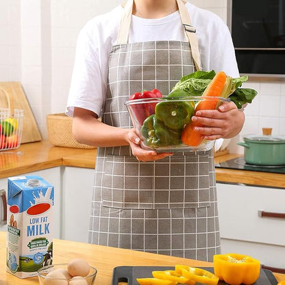 Tosewever 2 Pack Cotton Adjustable Bib Apron for Women, Cooking Kitchen Aprons with Pockets BBQ Drawing, Mom Woman Men Chef (Cotton - Grey/Green, 2)