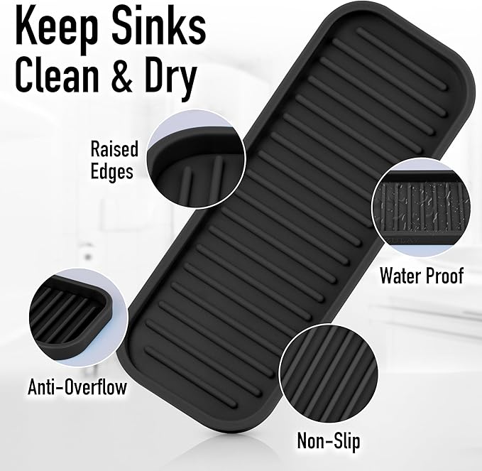 Zulay Kitchen (9x3.5) Silicone Sponge Holder for Kitchen Sink - Flexible Multipurpose Soap Tray Sponge Holder - Sink Organizer Tray for, Bathroom, Makeup, Trinkets & More (Black) - Image 4