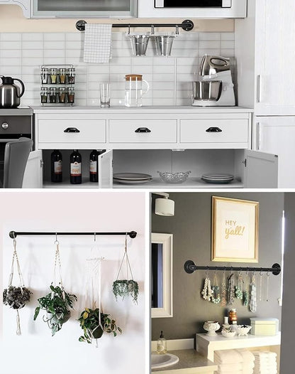 Industrail Pipe Pot Pan Rack, Wall mount Pot hangers Pan Haniging Rail Lid Hnager for kitchen with S Hooks (39"-2 Pack) - Image 6
