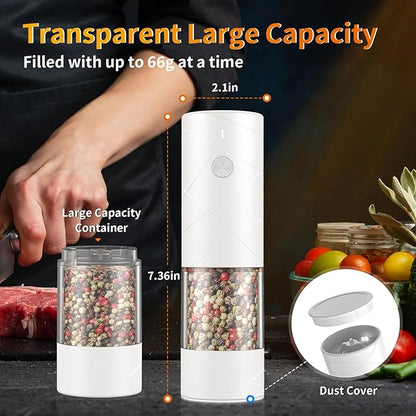 2Pack Electric Salt and Pepper Grinder Set USB Rechargeable with Warm LED Light, Adjustable Coarseness Lidaop Large Capacity Automatic Salt Pepper Mill Grinder for Kitchen, Black and White - Image 5