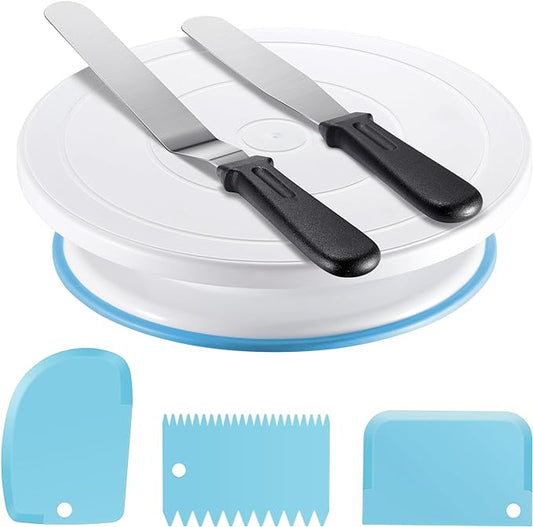 Kootek Cake Decorating Kit Baking Supplies Set Cake Turntable with 2 Frosting Straight Angled Spatula 3 Icing Smoother Scrapers Baking Accessories Tools for Beginners and Pros, Mother's Day, Blue by Kootek