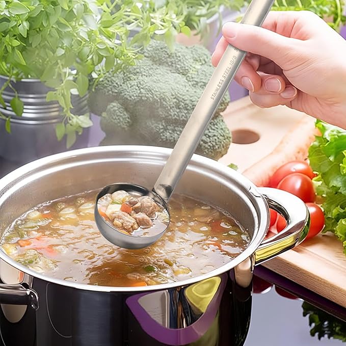 meekoo 1 Pieces Stainless Steel Ladle Soup Handle Ladle with Pouring Rim for Kitchen Cooking Soup Sauce (1 oz) - Image 3