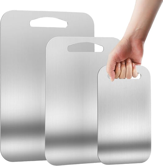 URMONA 3 PCS 304 Stainless Steel Cutting Board For Kitchen, Non-Staining&Odor-Free, Burr-Free Edges, Dishwasher Safe, Non Toxic Cutting Board（S+M+L） by URMONA