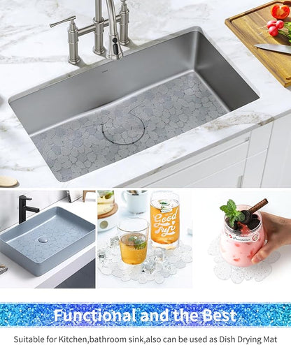 Bligli Pebble Sink Mat for Stainless Steel/Ceramic Sinks, PVC Eco-Friendly Sink Protectors for Bottom of Kitchen Sink, Dishes and Glassware, Fast Draining, 15.7 x 11.8 inch (2 Pack, Bling Clear)