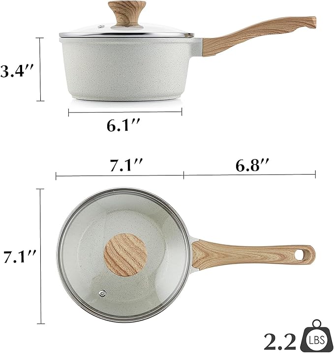 SENSARTE White Ceramic Nonstick Saucepan with Lid Set, Small Cooking Pot with Stay Cool Handle, Induction Compatible Saucepot, White Granite Coating, PFOA/PFAS Free, 2.0 + 2.5QT - Image 8