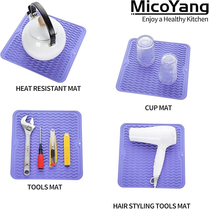 MicoYang Silicone Dish Drying Mat for Multiple Usage,Easy clean,Eco-friendly,Heat-resistant Silicone Mat for Kitchen Counter or Sink,Refrigerator or Drawer liner Light Purple M 12 inches x 12 inches - Image 4