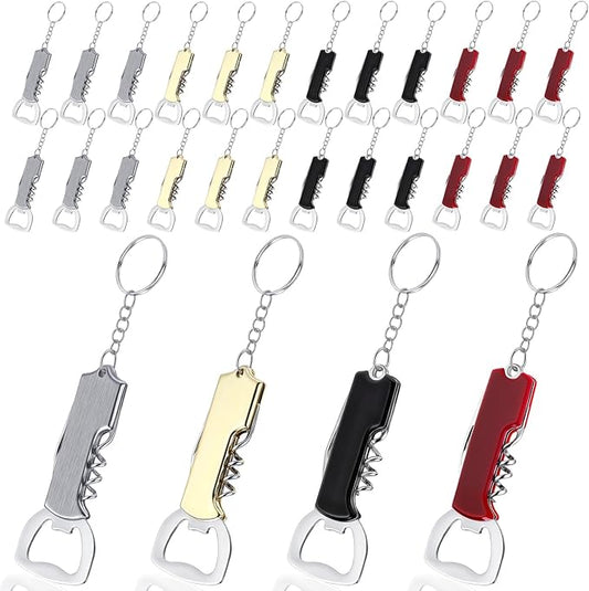 Ziliny 24 Pcs Bottle Opener Keychain Bulk Wine Bottle Beer Opener Keychain 3.27" Stainless Steel Corkscrew Waiter Corkscrew Wine Keyring Gifts for Christmas Bar Party Wedding Home (Mix Color)