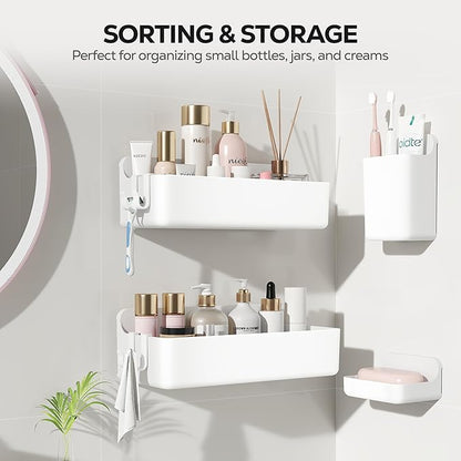 Nieifi Adhesive Wall Shelf, Shower Shelves, Shower Organizer for Bathroom Organization (White, 4 pieces)