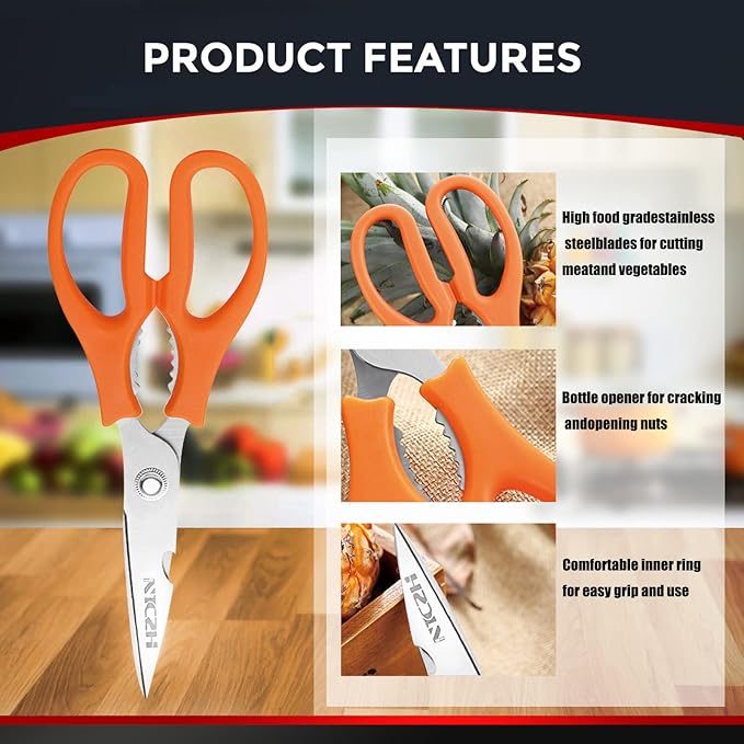 Kitchen Shears, Multi-function Heavy Duty Dishwasher Safe Poultry Shears, Food Grade Stainless Steel Sharp Utility Scissors for Food, White - Image 4