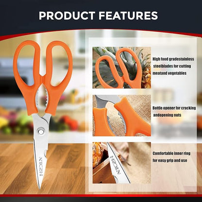 Kitchen Shears, Multi-function Heavy Duty Dishwasher Safe Poultry Shears, Food Grade Stainless Steel Sharp Utility Scissors for Food, White - Image 4