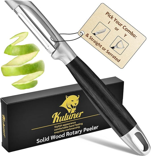 KULUNER 304 Stainless Steel Multi-Function Kitchen Peeler - With Solid Wood Handle, Sharp & Durable Blade, Effortlessly Peels Vegetables and Fruits, Essential Kitchen Tool