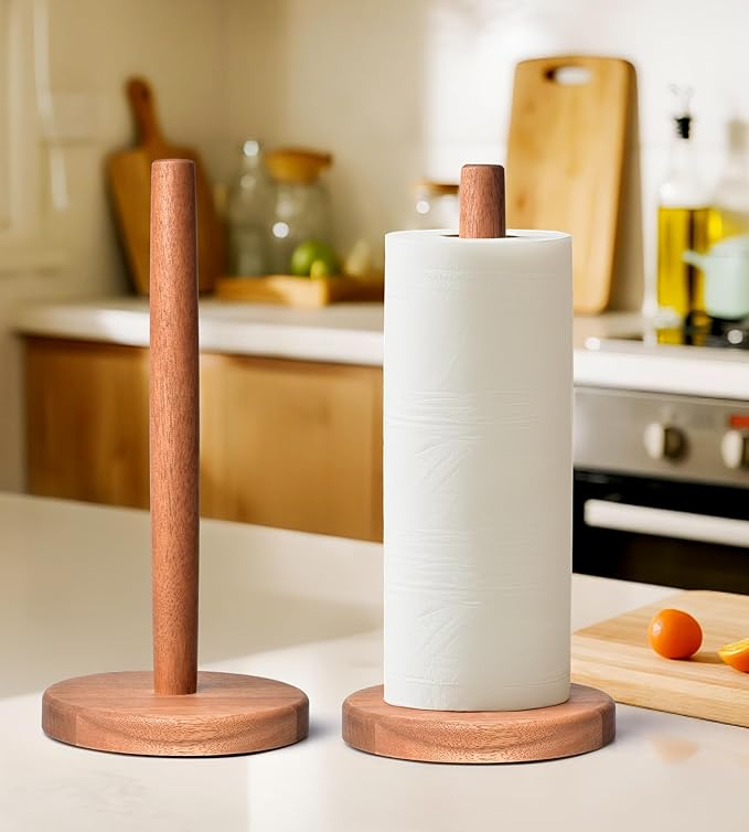KitchLife Acacia Wooden Paper Towel Holder Countertop, Large Size - Freestanding Paper Towel Dispenser Stand Organizer with Large Anti-Skid Base - Image 7