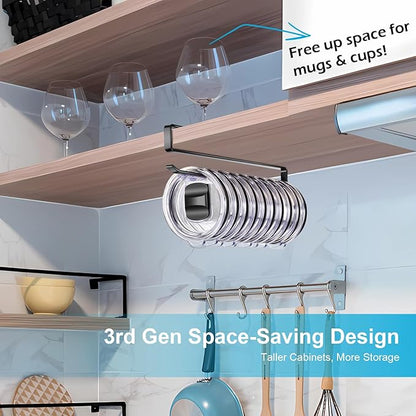 Tumbler Lid Organizer for Corner Cabinets, Space-Saving Coffee Cup Organizers Cups Holder, Water Bottle Accessories Storage, Kitchen Storages Organization Solution, Easy Install Up to 12 Lids (Black) - Image 3