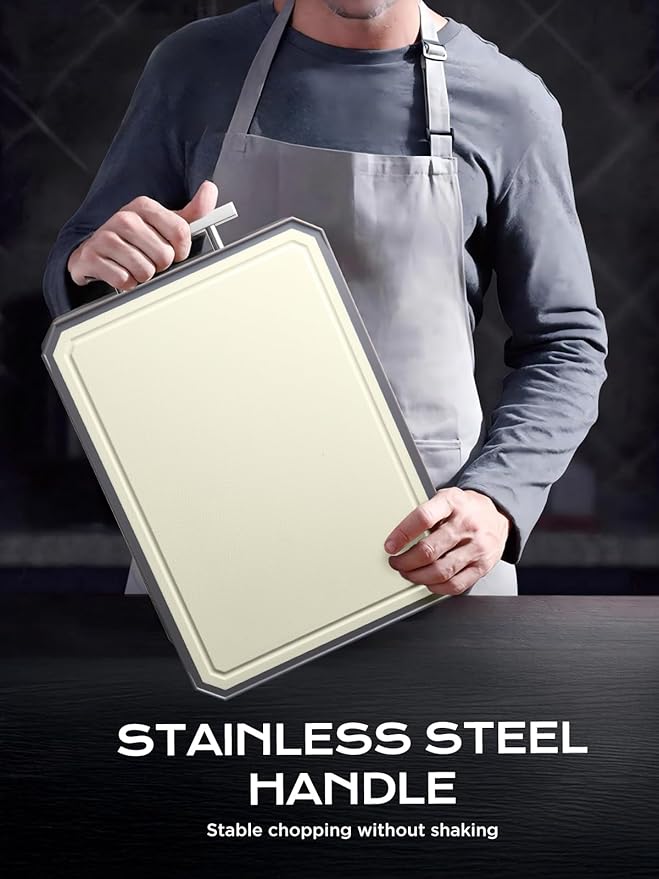 EXTRA LARGE Cutting Board,Double Sided Stainless Steel Cutting Boards Set for kitchen,Stainless Steel/Wheat straw pp Cutting Board for meat,Dishwasher Safe [20 * 13.8+16 * 11+12 * 8.3 Inch] - Image 6